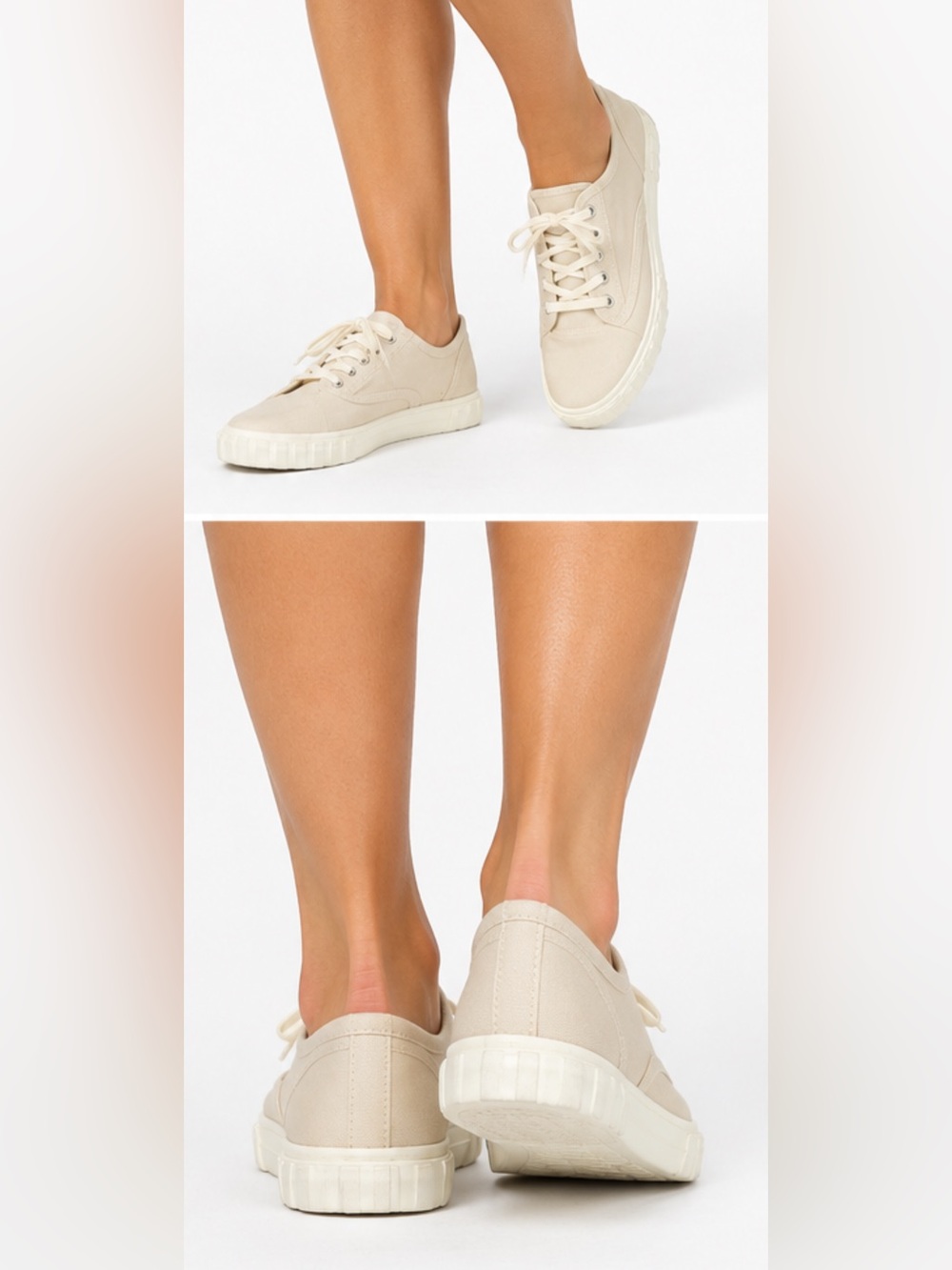 NEW- H & M cream canvas platform sneakers lace up, casual shoe. 6